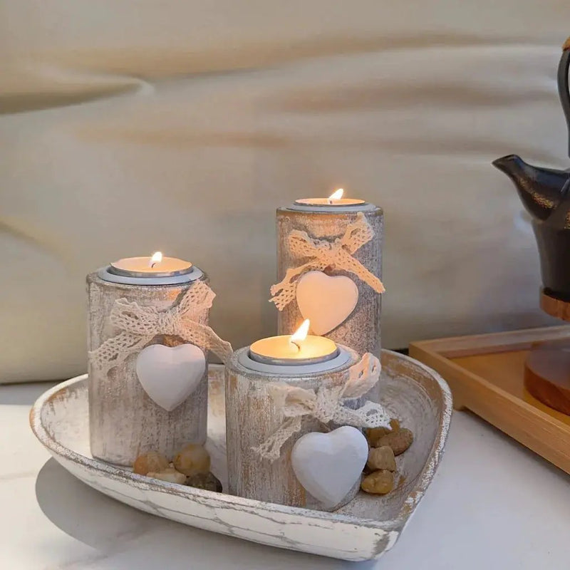 Candle Holder - Wooden White Set by House Of Avana