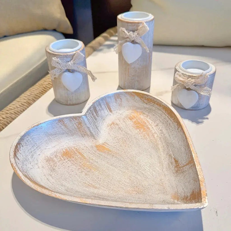 Candle Holder - Wooden White Set by House Of Avana