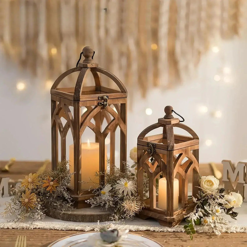 Candle Lantern - Rustic Wooden Set by House Of Avana