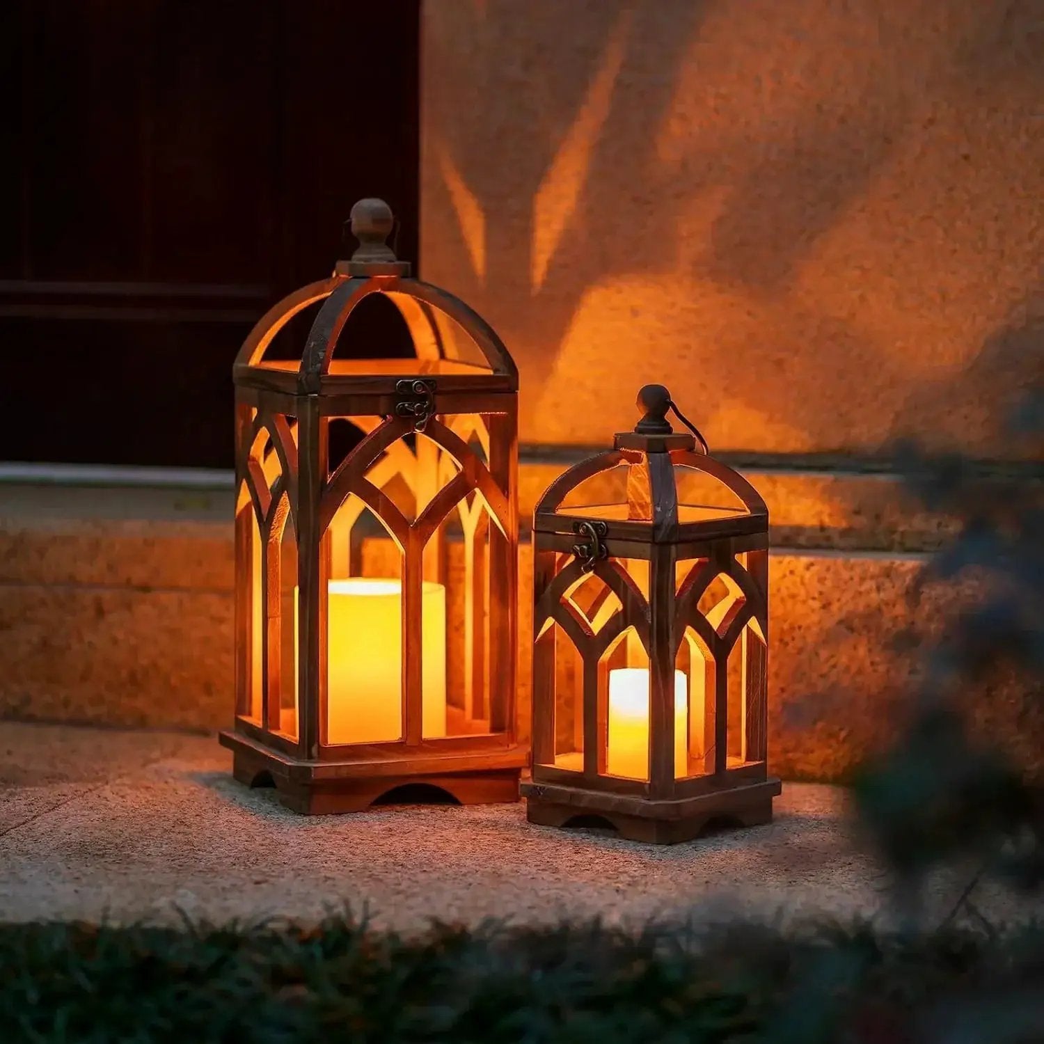Candle Lantern - Rustic Wooden Set by House Of Avana