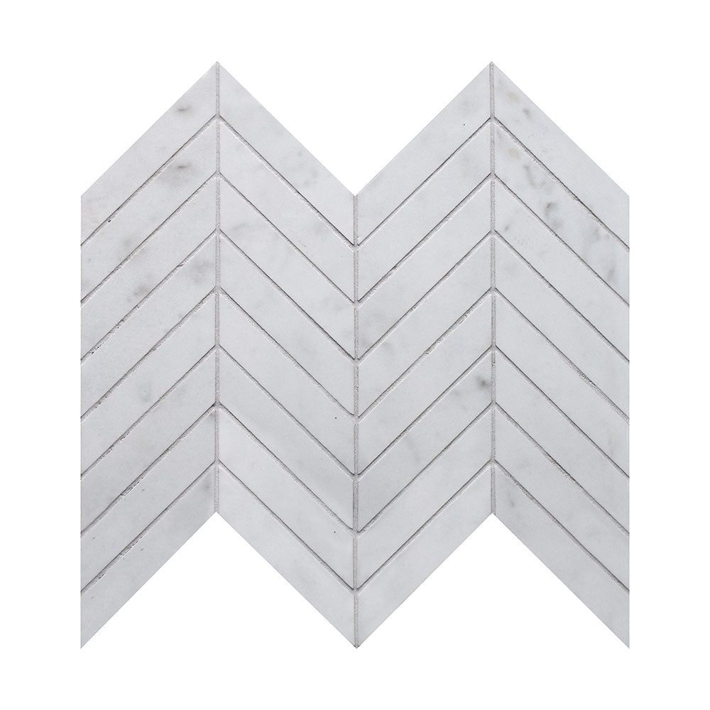 Carrara Blanco Polished Chevron Marble Look Porcelain Mosaics 10x11 Porcelain Polished 12x12 Mosaics