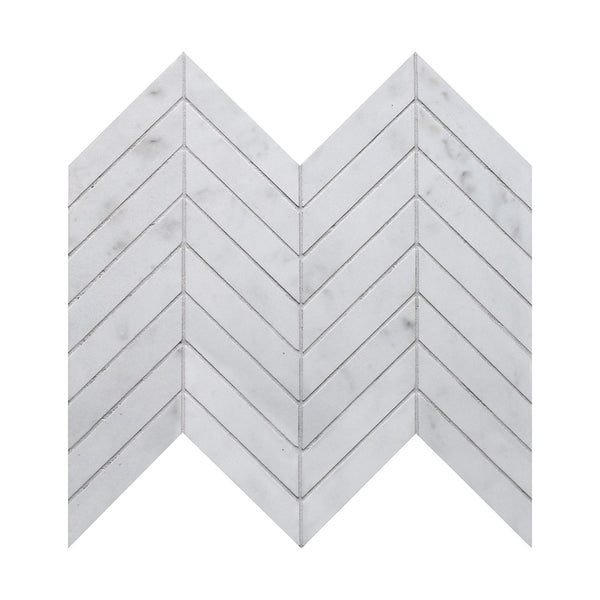 Carrara Blanco Polished Chevron Marble Look Porcelain Mosaics 10x11