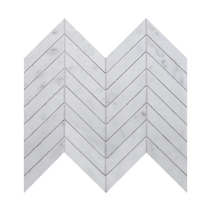 Carrara Blanco Polished Chevron Marble Look Porcelain Mosaics 10x11 Porcelain Polished 12x12 Mosaics
