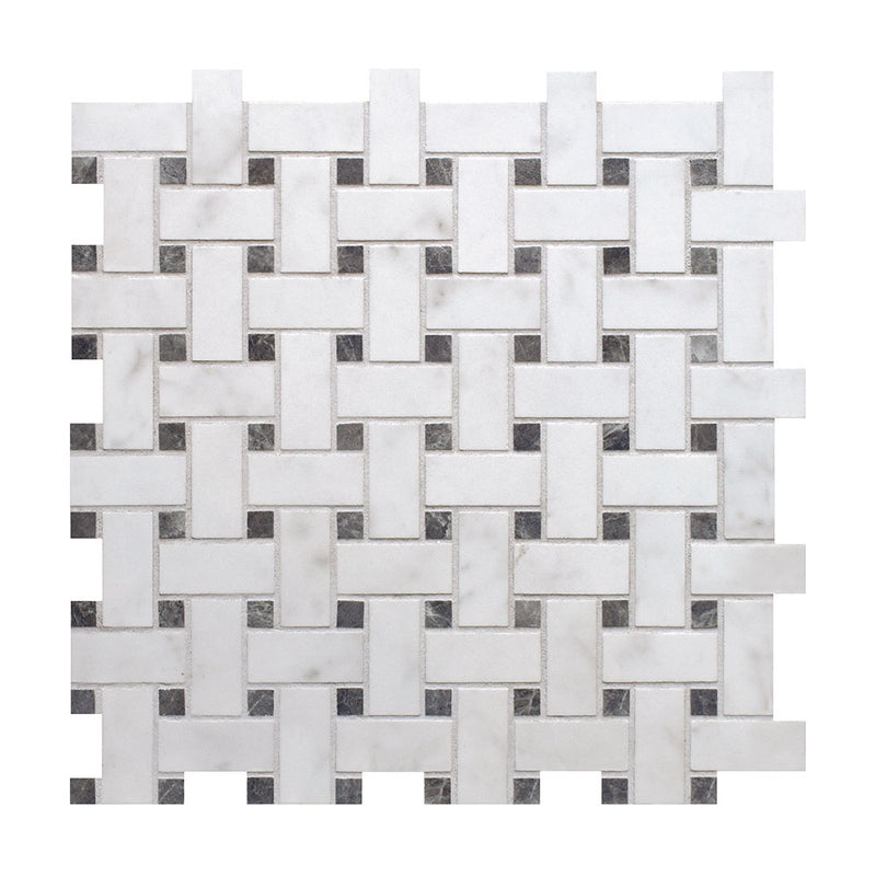 Carrara Blanco Polished Trama Marble Look Porcelain Mosaics 12x12 Porcelain Polished 12x12 Mosaics