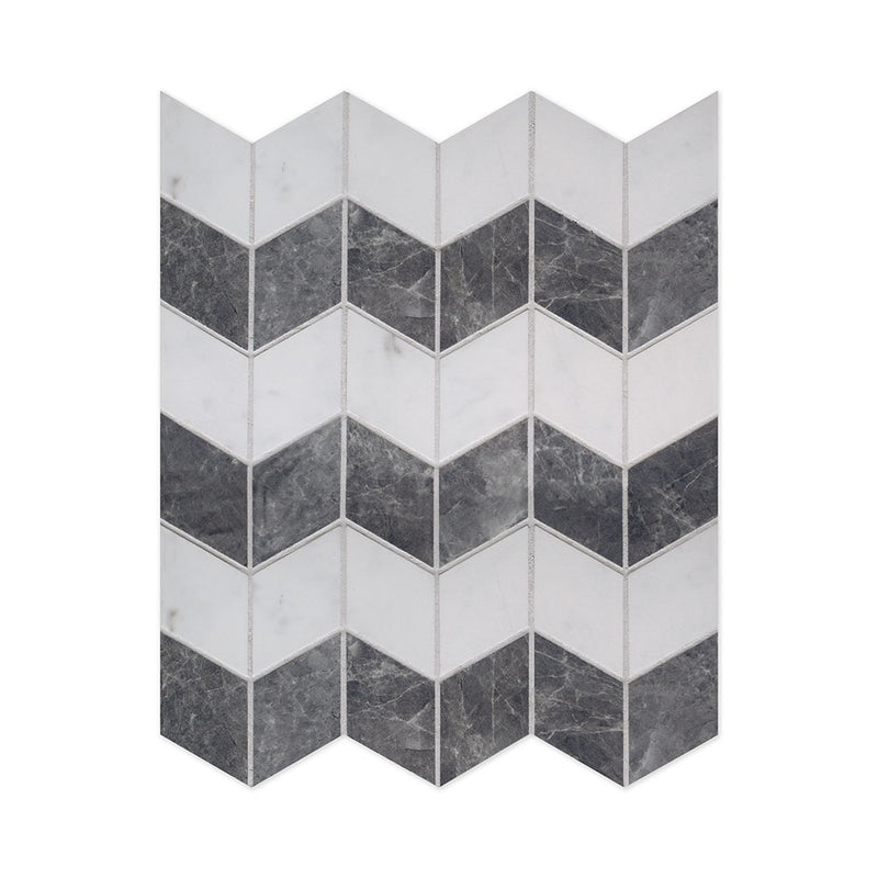 Carrara Blanco Polished Zig-Zag Marble Look Porcelain Mosaics 12x13 Porcelain Polished 12x18 Mosaics