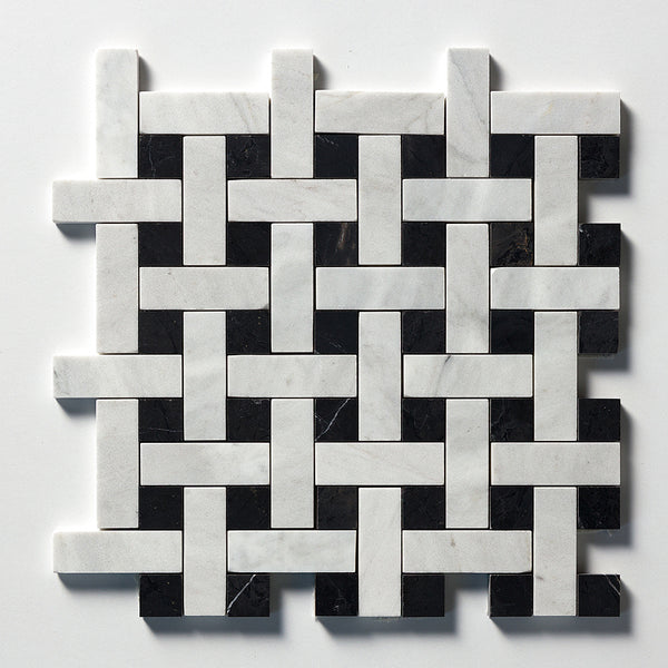 Carrara Blend Honed Basket Weave 1x3 Marble Mosaics 12x12