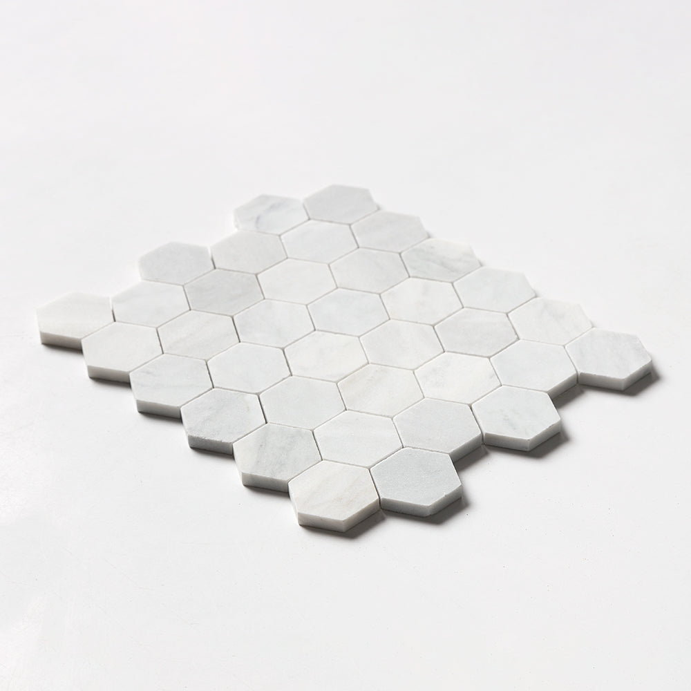 Carrara Blend Honed Hexagon 2 Marble Mosaics 10 3/8x12 Marble Honed 12x12 Mosaics — 2