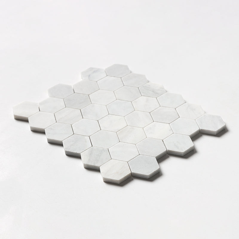 Carrara Blend Honed Hexagon 2 Marble Mosaics 10 3/8x12 Marble Honed 12x12 Mosaics — 2