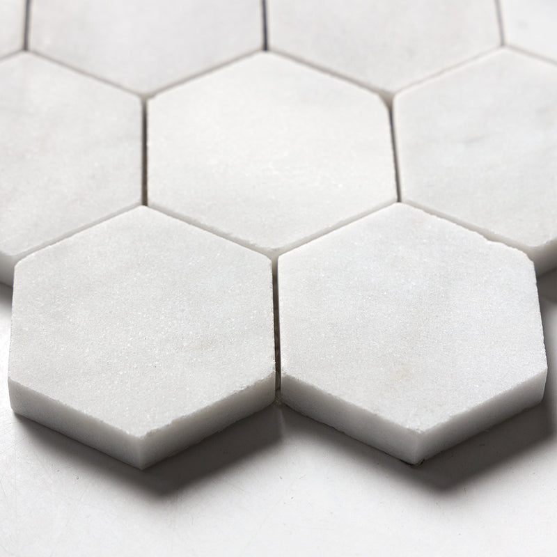 Carrara Blend Honed Hexagon 2 Marble Mosaics 10 3/8x12 Marble Honed 12x12 Mosaics — 4