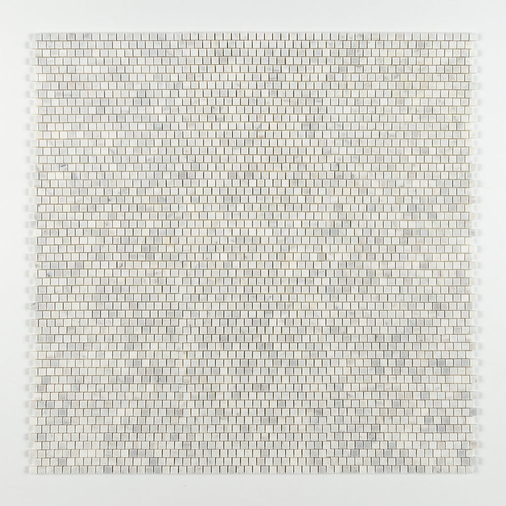 Carrara Blend Honed Staggered Joint 5/8x5/8 Marble Mosaics 12x12 Marble Honed 12x12 Mosaics — 1