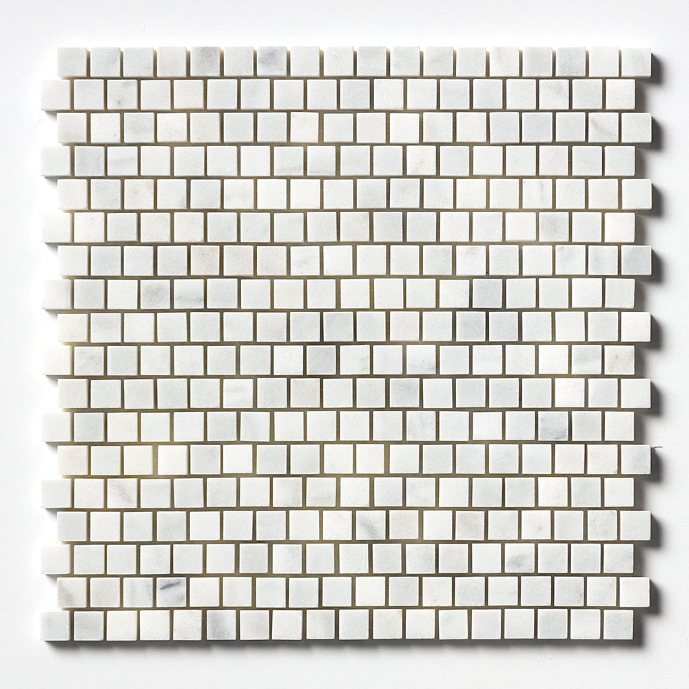 Carrara Blend Honed Staggered Joint 5/8x5/8 Marble Mosaics 12x12 Marble Honed 12x12 Mosaics