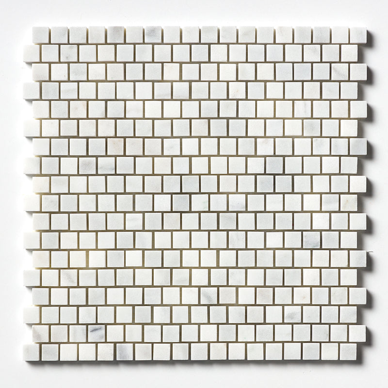 Carrara Blend Honed Staggered Joint 5/8x5/8 Marble Mosaics 12x12 Marble Honed 12x12 Mosaics