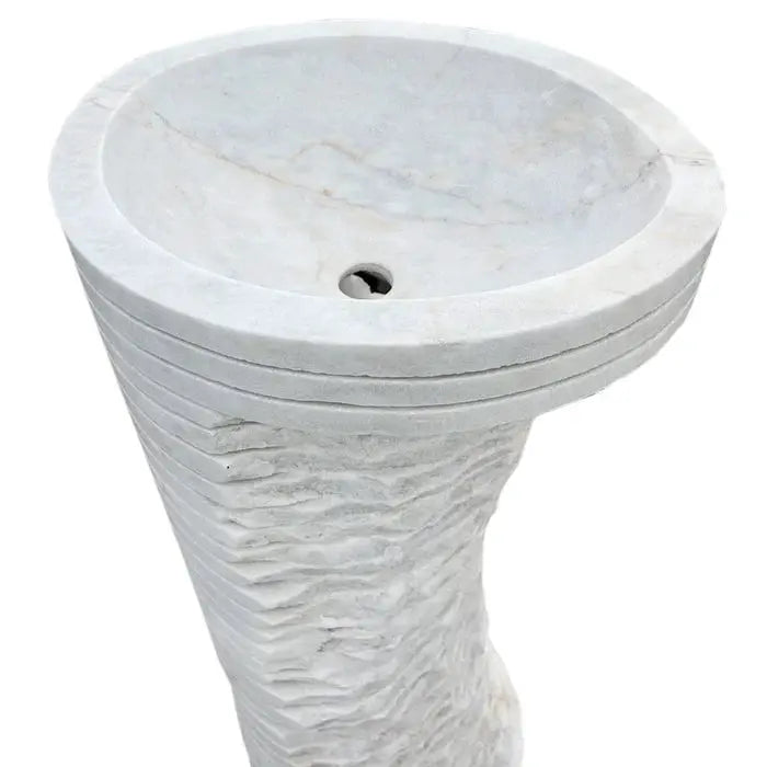 Carrara White Marble Hand-Carved Designer Pedestal Sink - 16x16x36 by GobekDesign