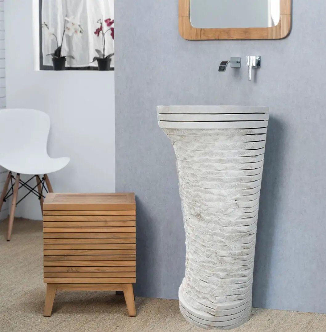Carrara White Marble Hand-Carved Designer Pedestal Sink - 16x16x36 by GobekDesign