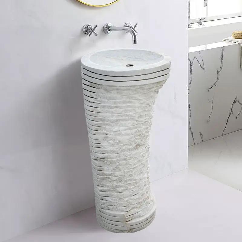 Carrara White Marble Hand-Carved Designer Pedestal Sink - 16x16x36 by GobekDesign