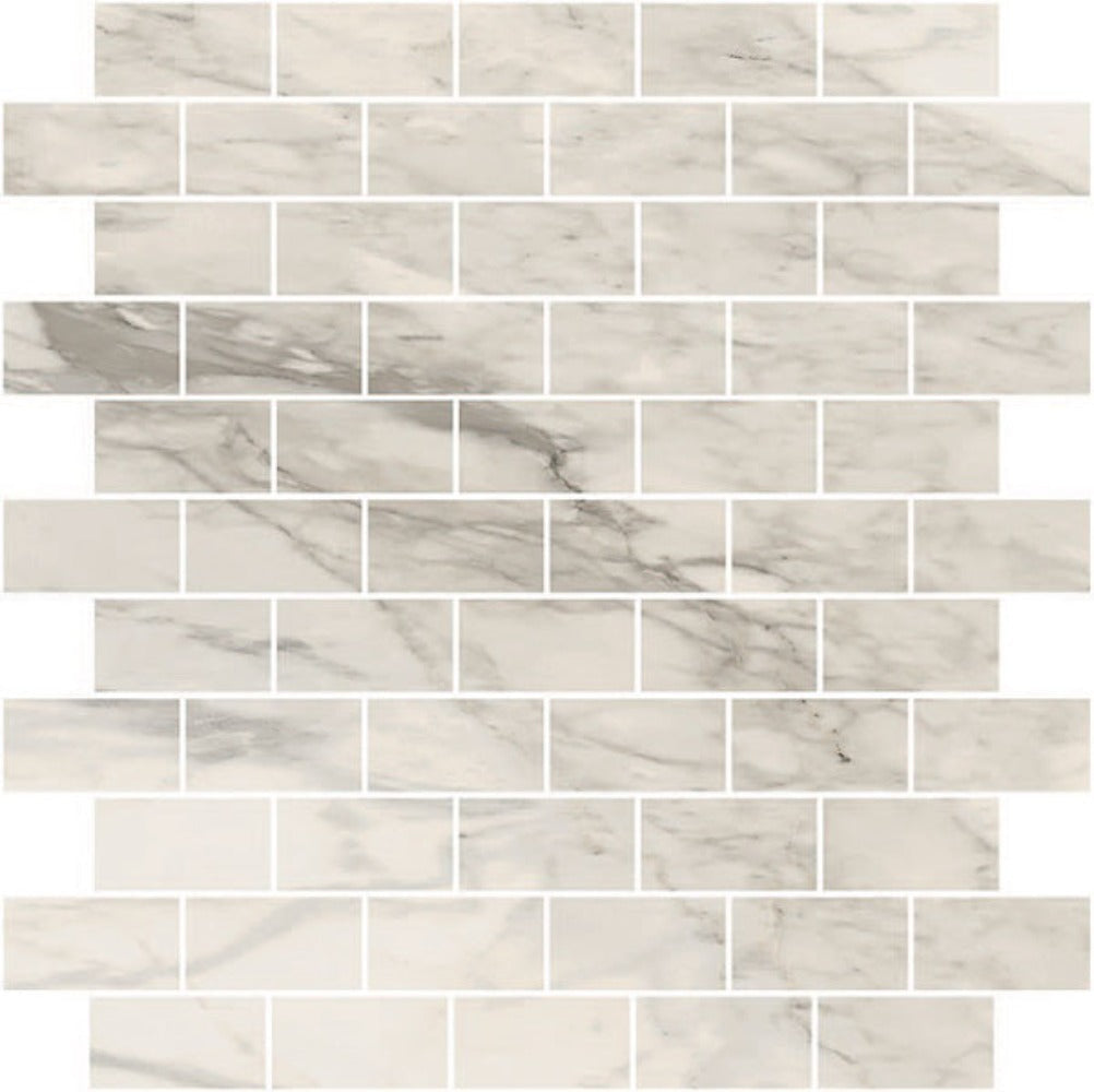 Carrara Select 2.0 Calacatta Renoire Honed 1x2 Brick Marble Look Porcelain Mosaics 12x12 mosaic sheet