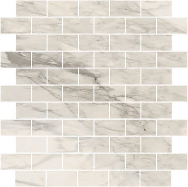 Carrara Select 2.0 Calacatta Renoire Honed 1x2 Brick Marble Look Porcelain Mosaics 12x12