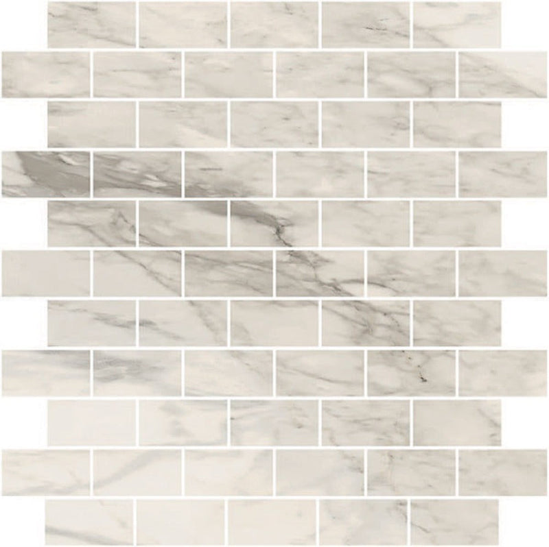 Carrara Select 2.0 Calacatta Renoire Honed 1x2 Brick Marble Look Porcelain Mosaics 12x12 mosaic sheet