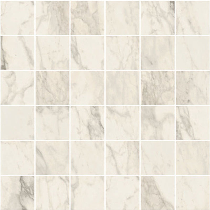 Carrara Select 2.0 Calacatta Renoire Honed 2x2 Marble Look Porcelain Mosaics 12x12 mosaic sheet