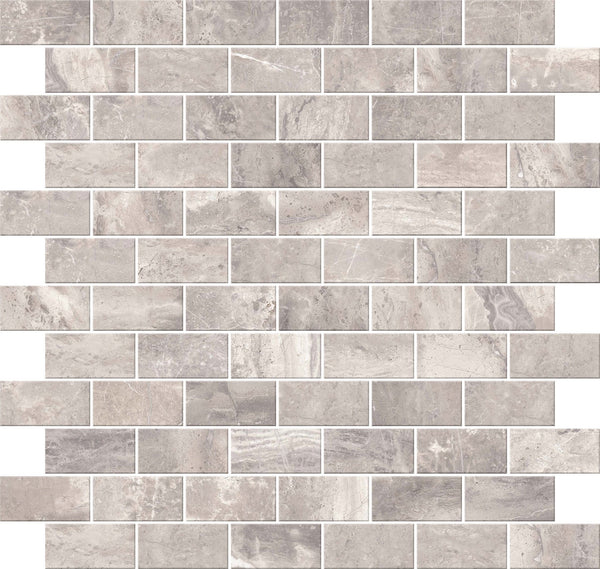 Carrara Select 2.0 Romano Greige Honed 1x2 Brick Marble Look Porcelain Mosaics 12x12