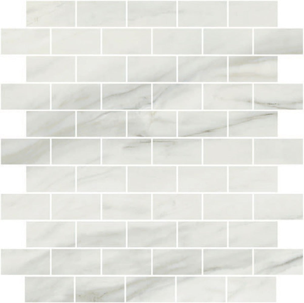 Carrara Select 2.0 Zebrino Honed 1x2 Brick Marble Look Porcelain Mosaics 12x12 mosaic sheet