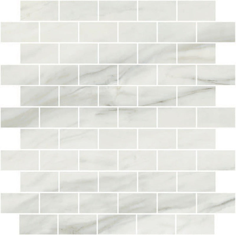 Carrara Select 2.0 Zebrino Honed 1x2 Brick Marble Look Porcelain Mosaics 12x12 mosaic sheet