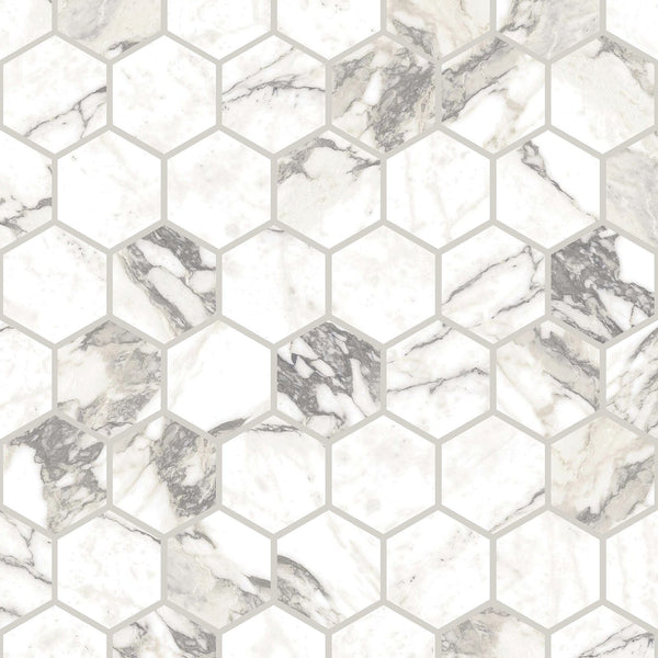 Carrara Select Arabescato Polished 2x2 Hexagon Marble Look Porcelain Mosaics 12x12