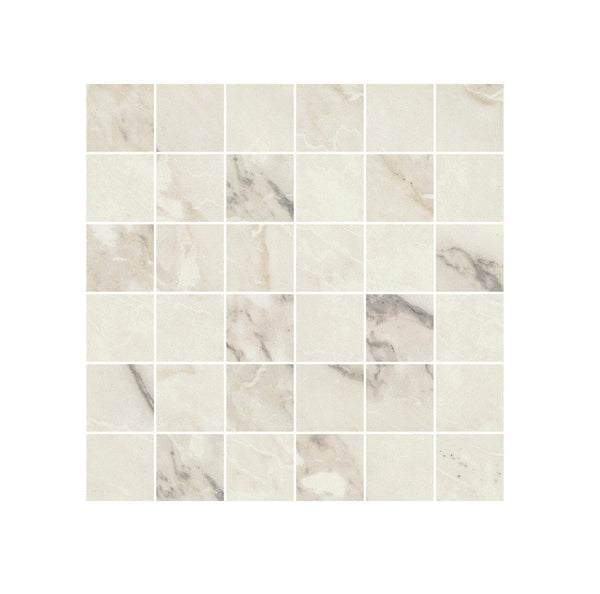 Carrara Select Arabescato Polished 2x2 Marble Look Porcelain Mosaics 12x12