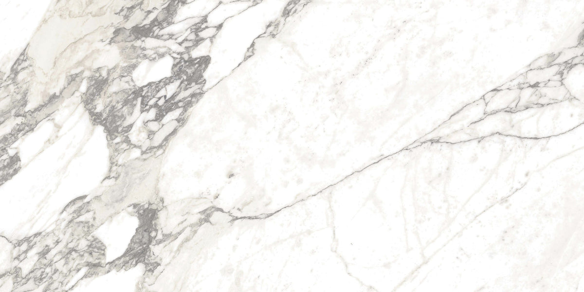 Carrara Select Arabescato Polished Marble Look Porcelain Tiles 12x24 close up