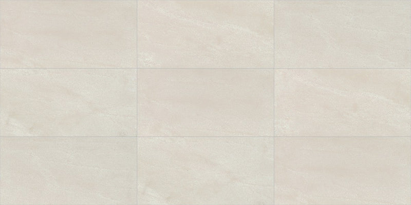 Carrara Select Gioia Honed Marble Look Bullnose Porcelain Trim 4x24, several pieces laid together