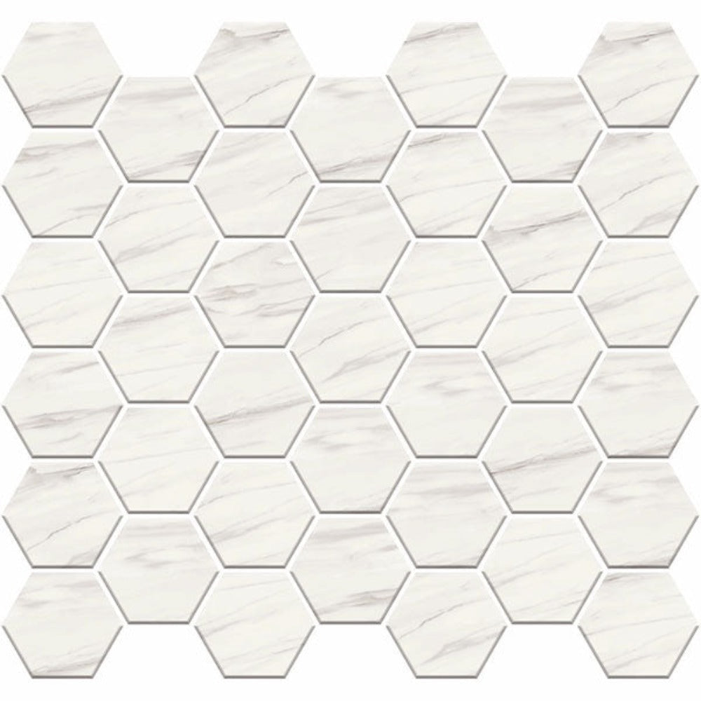 Carrara Select Venato Honed 2x2 Hexagon Marble Look Porcelain Mosaics 12x12 mosaic sheet