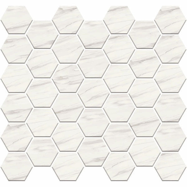 Carrara Select Venato Honed 2x2 Hexagon Marble Look Porcelain Mosaics 12x12