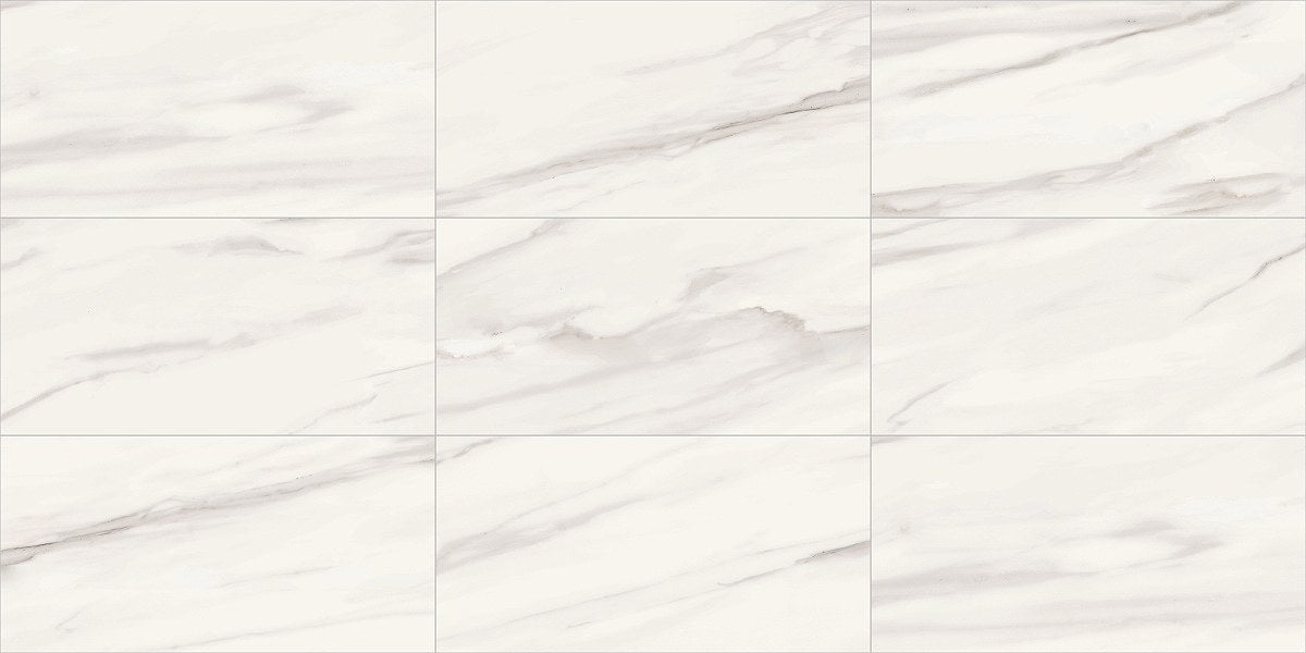 Carrara Select Venato Honed Marble Look Bullnose Porcelain Trim 4x24, several pieces laid together