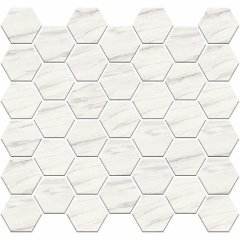 Carrara Select Venato Polished 2x2 Hexagon Marble Look Porcelain Mosaics 12x12 mosaic sheet