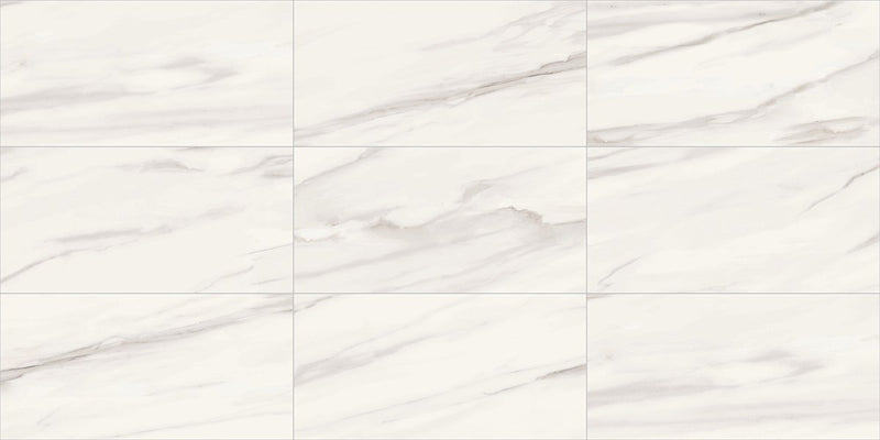 Carrara Select Venato Polished Marble Look Bullnose Porcelain Trim 4x24, several pieces laid together