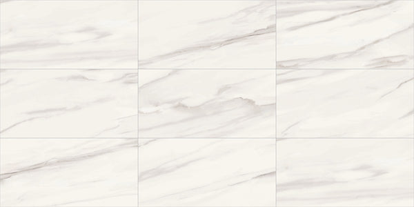 Carrara Select Venato Polished Marble Look Porcelain Tiles 12x24, several pieces laid together