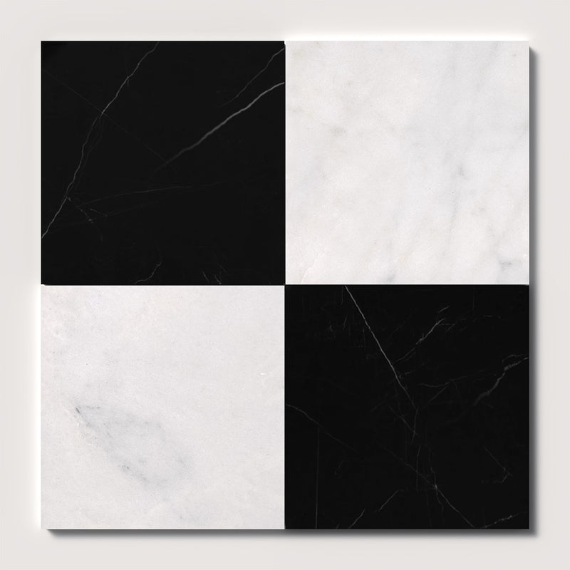 Black, Carrara T Polished Checkerboard Pattern Marble Tiles 18x18 Marble Polished 18x18 Tiles
