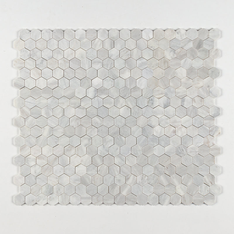 Carrara T Honed Hexagon Marble Mosaics 10 3/8x12 Marble Honed 12x12 Mosaics — 1