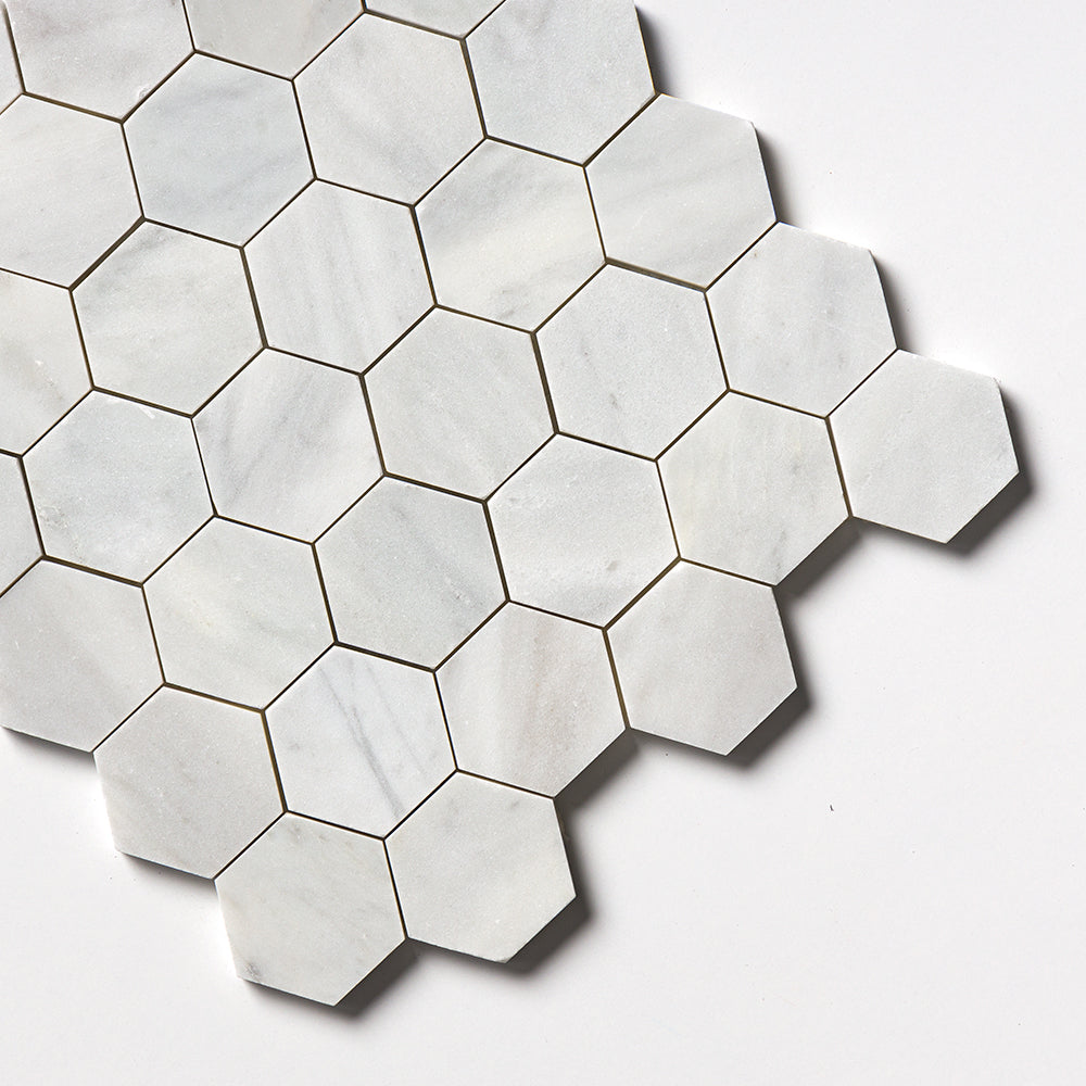 Carrara T Honed Hexagon Marble Mosaics 10 3/8x12 Marble Honed 12x12 Mosaics — 3
