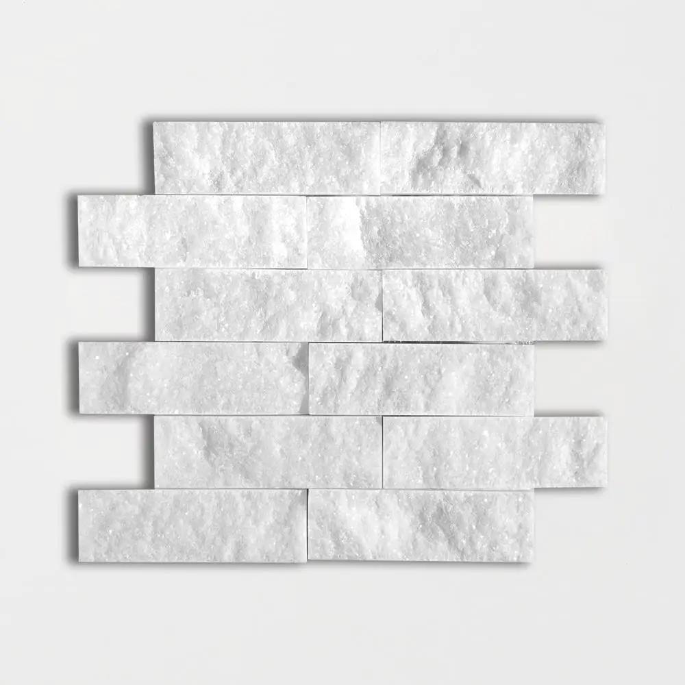 Carrara T Rock Face 2x6 Marble Mosaics 12x14