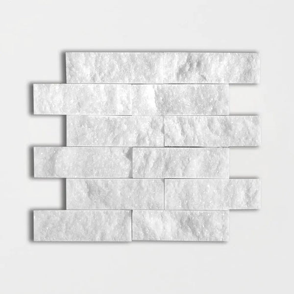 Carrara T Rock Face 2x6 Marble Mosaics 12x14
