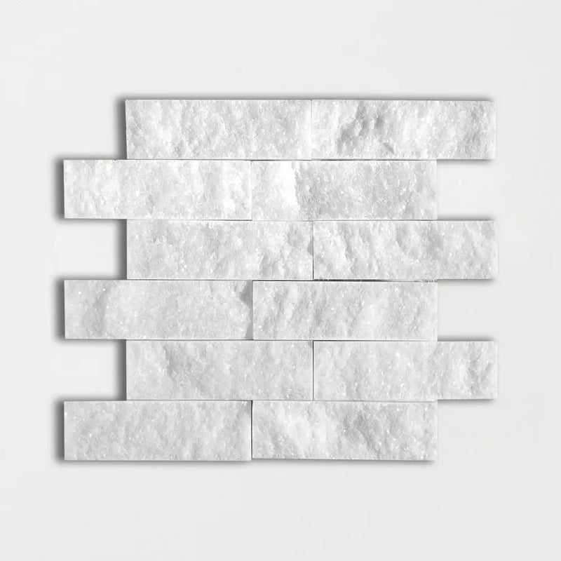Carrara T Rock Face 2x6 Marble Mosaics 12x14