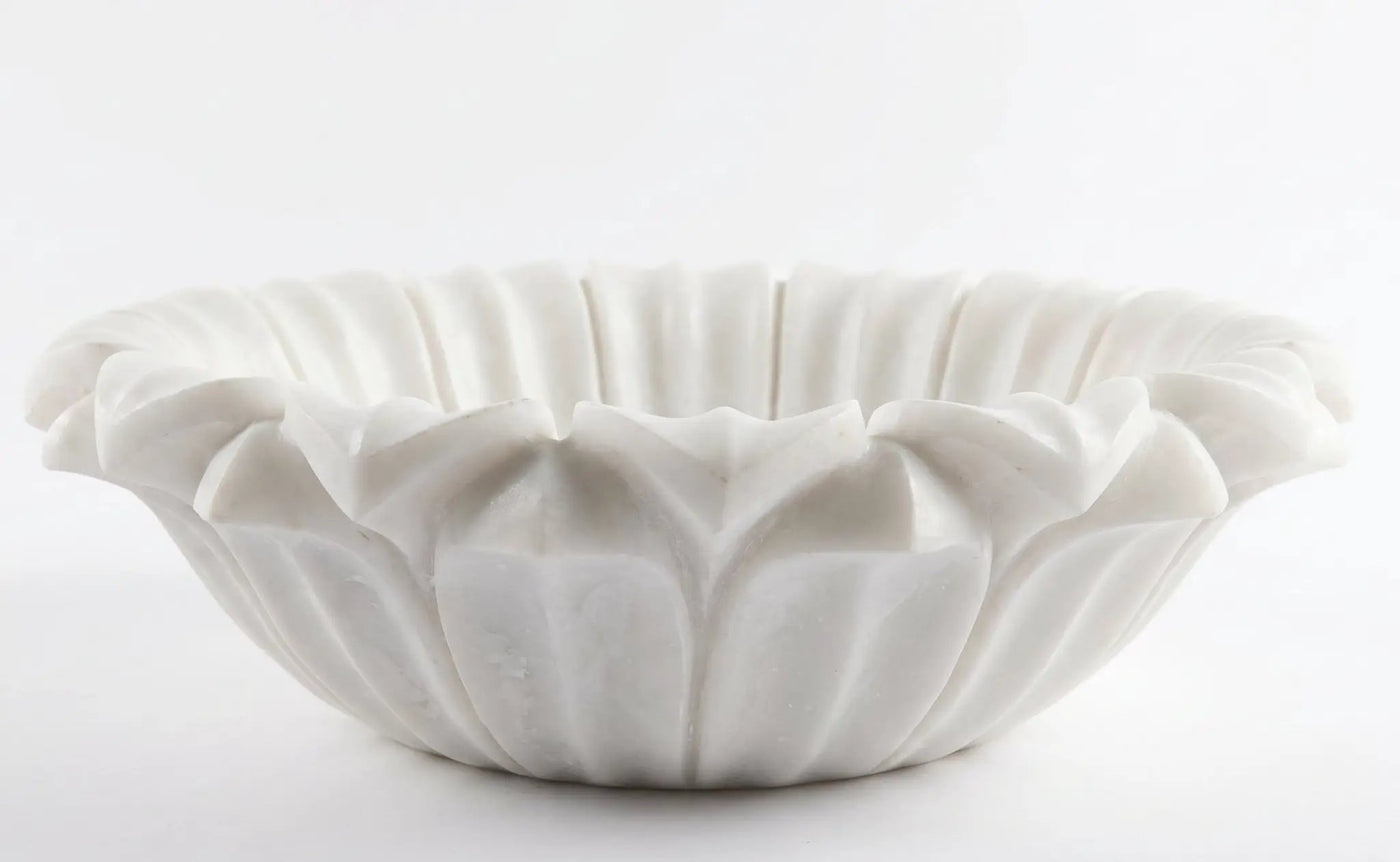 Carrara White Marble Flower Shaped Sink - Polished 18 Diameter by GobekDesign