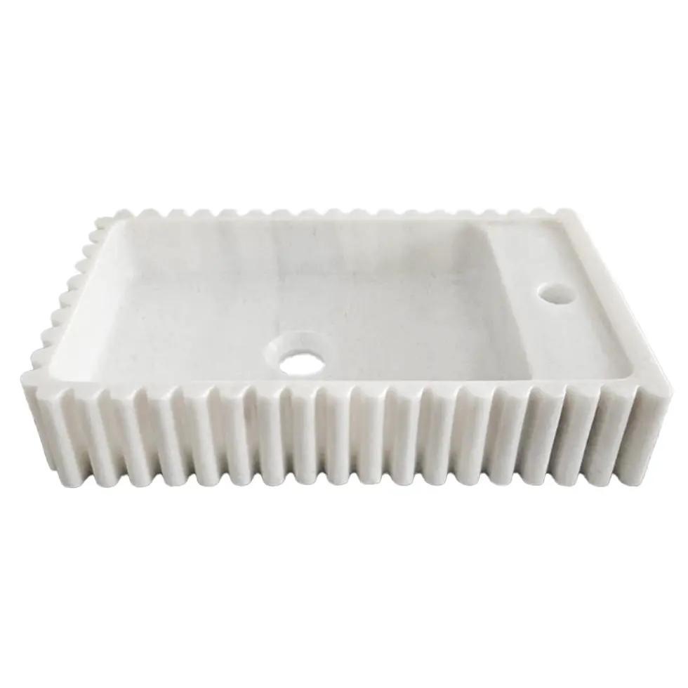 Carrara White Marble Vanity Sink Wall Mount - Fluted 12x20x4 by GobekDesign