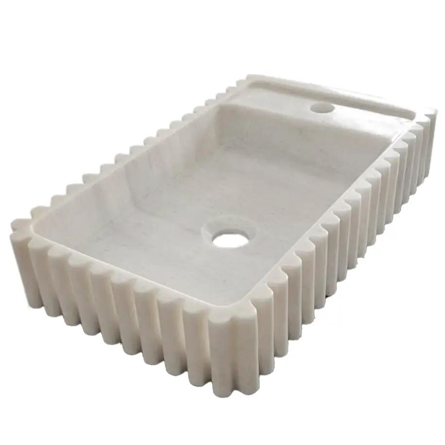 Carrara White Marble Vanity Sink Wall Mount - Fluted 12x20x4 by GobekDesign