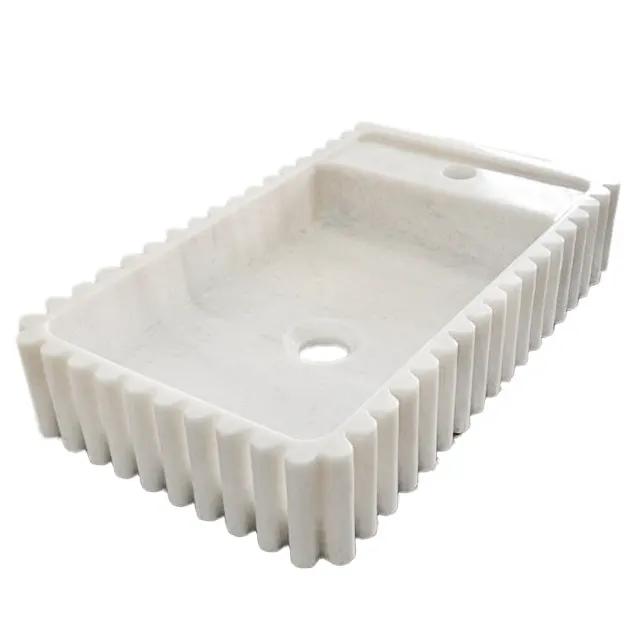 Carrara White Marble Vanity Sink Wall Mount - Fluted 12x20x4 by GobekDesign