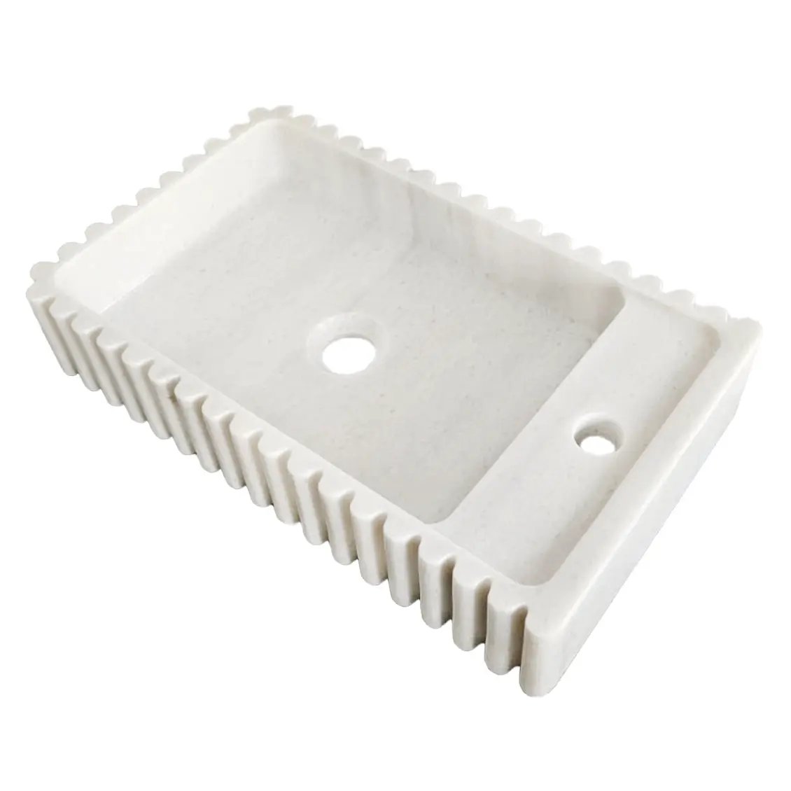 Carrara White Marble Vanity Sink Wall Mount - Fluted 12x20x4 by GobekDesign