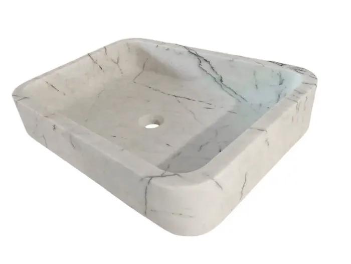 Carrara White Marble Handcrafted Wall-Mount Bathroom Sink 16x24 Inches by GobekDesign