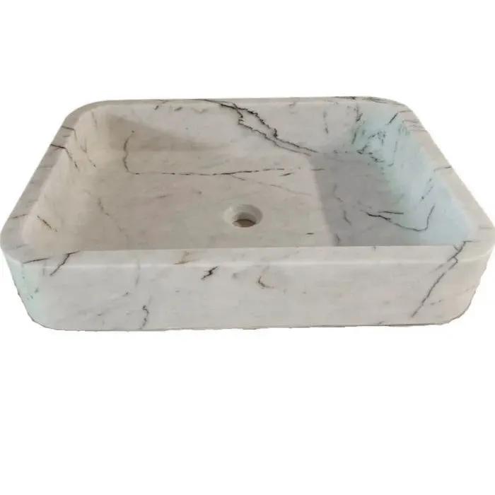 Carrara White Marble Handcrafted Wall-Mount Bathroom Sink 16x24 Inches by GobekDesign