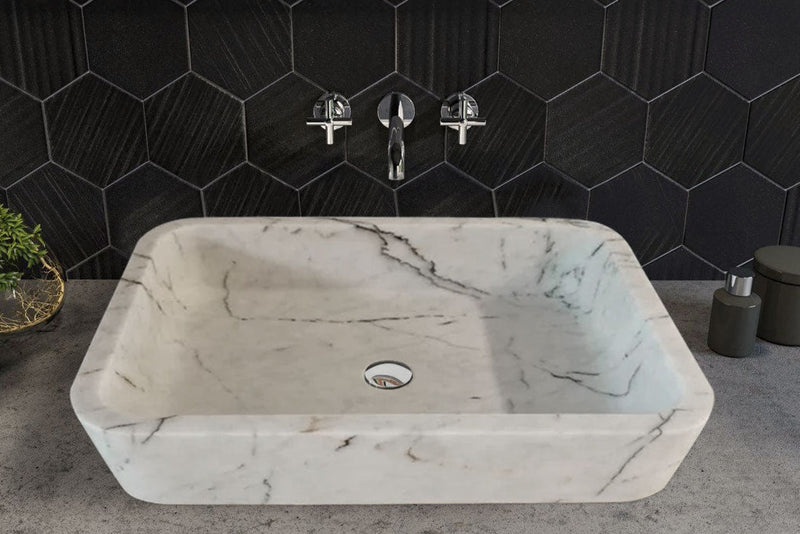 Carrara White Marble Above Vanity Bathroom Sink (W)16" (L)24" (H)5" by GobekDesign